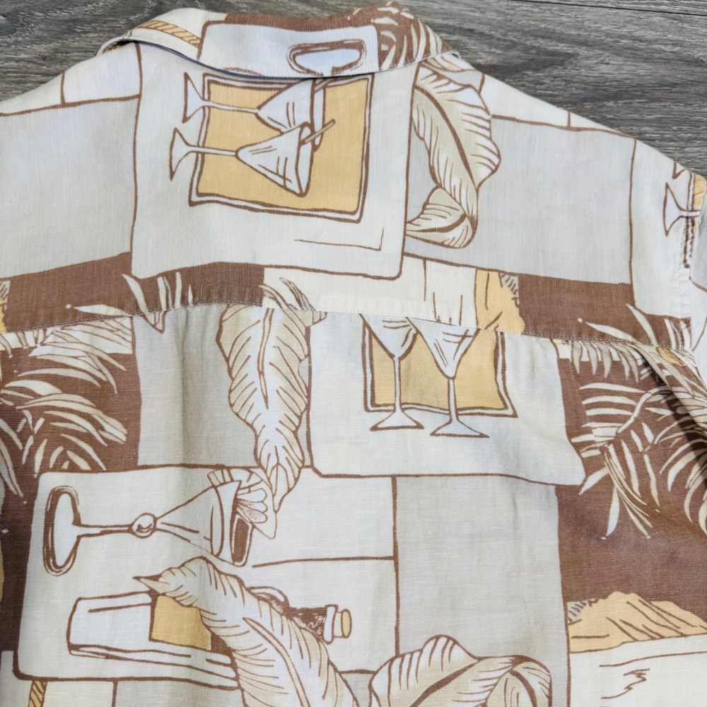 The Havanera Co. Men Linen Blend Short Sleeve Button Up Shirt Tropical Palms L - Picture 9 of 10